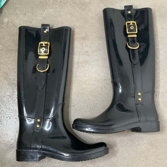 Coach Tasha Signature Gold Buckle Rain Boots - Picture 3 of 8